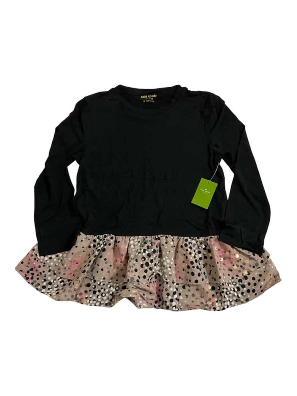 Kate Spade Soiree Dot Mixed Media Top Black Metallic XS NWT $128 MSRP